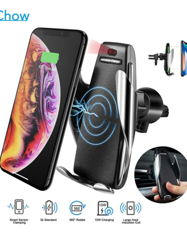 Automatic Clamping Fast Charging Phone Holder Mount in Car for iPhone XR Huawei Samsung Smart Phone 10W Wireless Car Charger